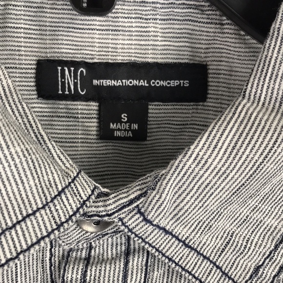 INC Men's Long-Sleeve 2-Pocket Topstitch Button-Down Shirt, Navy Blue, Small S - Picture 7 of 13